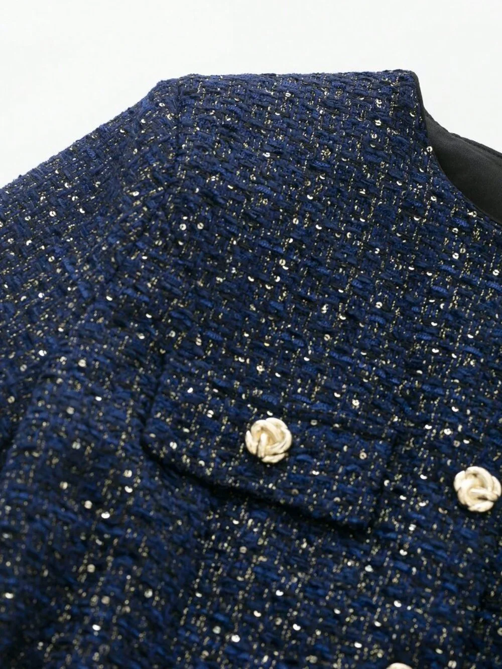Blue Elegant Women's Button Decor Belted Short Sleeve Jacket